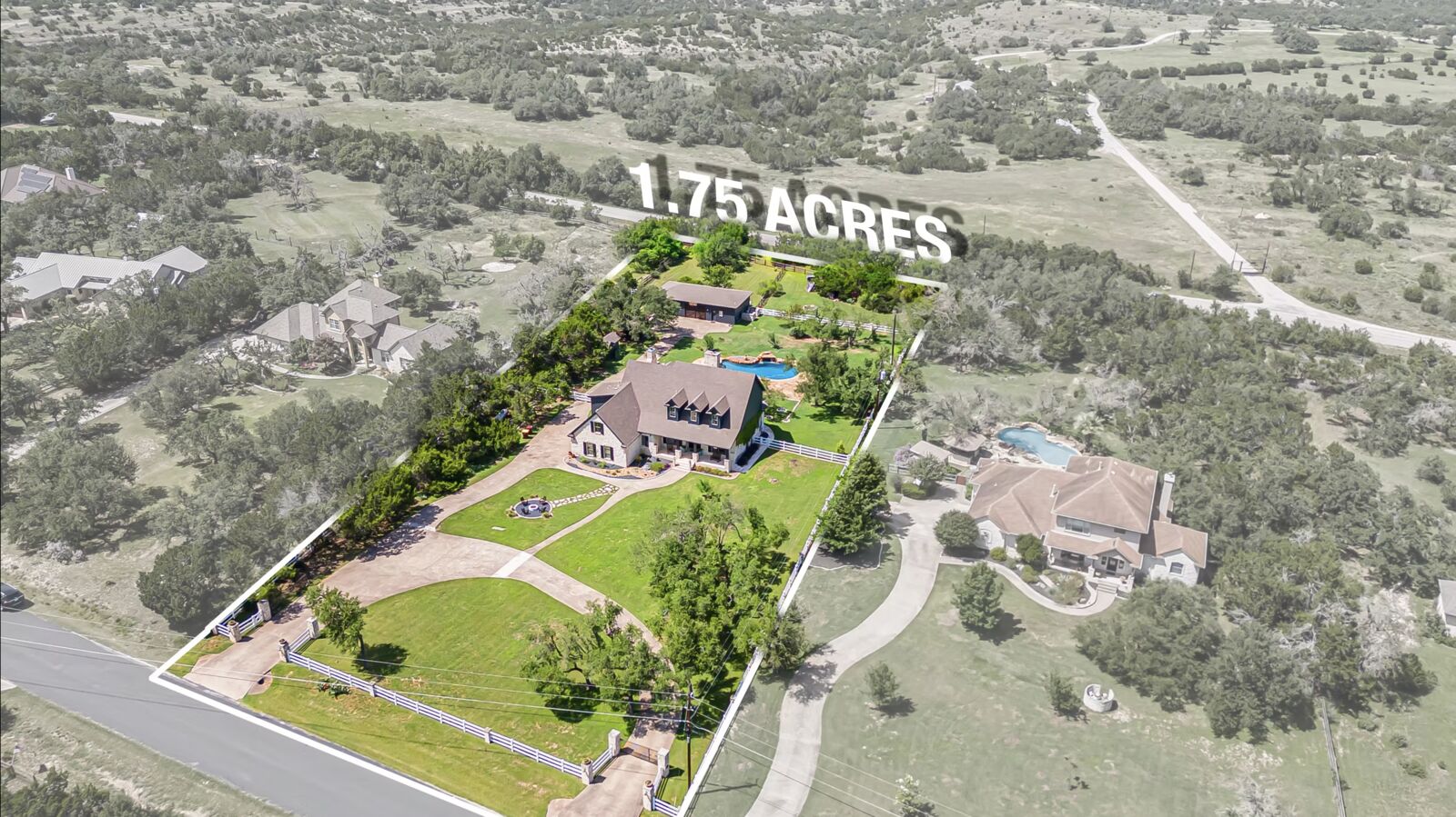 Aerial photo with property lines and 1.75 acres callout