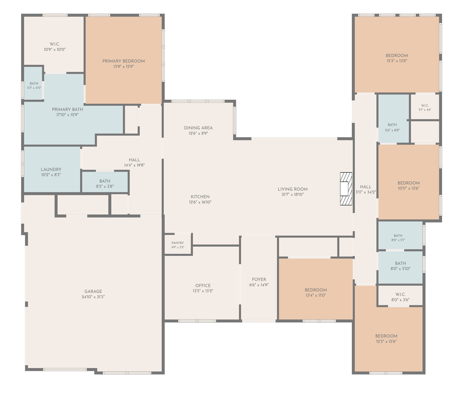 Example 2D floor plan with room labels and dimensions
